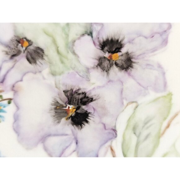 Hand Painted Clematis Flower Serving Platter with Gold Accents Artist Signed - Picture 5 of 12